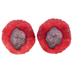 Oversized Frosted Purple and Red Rock Lucite Clip Earrings