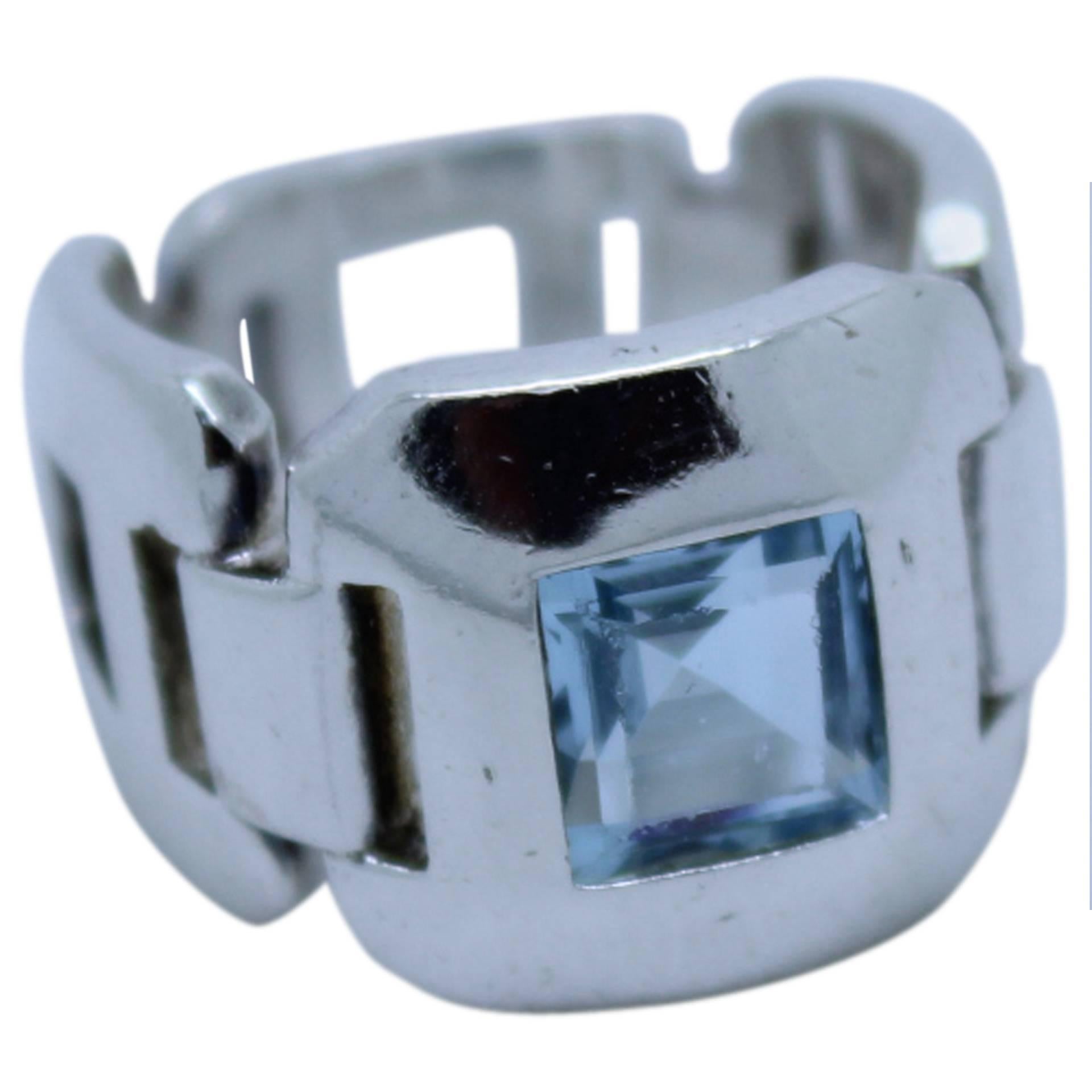 Hermes Silver Ring with Aquamarine S.52