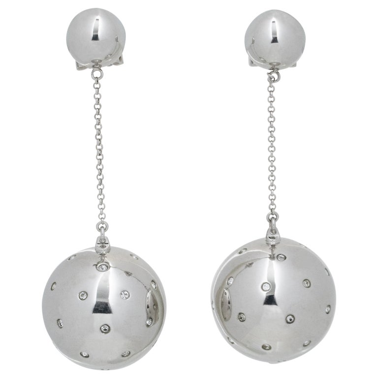 Prada Crystal Embellished and Silverplate Sphere Ball Dangle Clip Earrings For Sale at 1stDibs