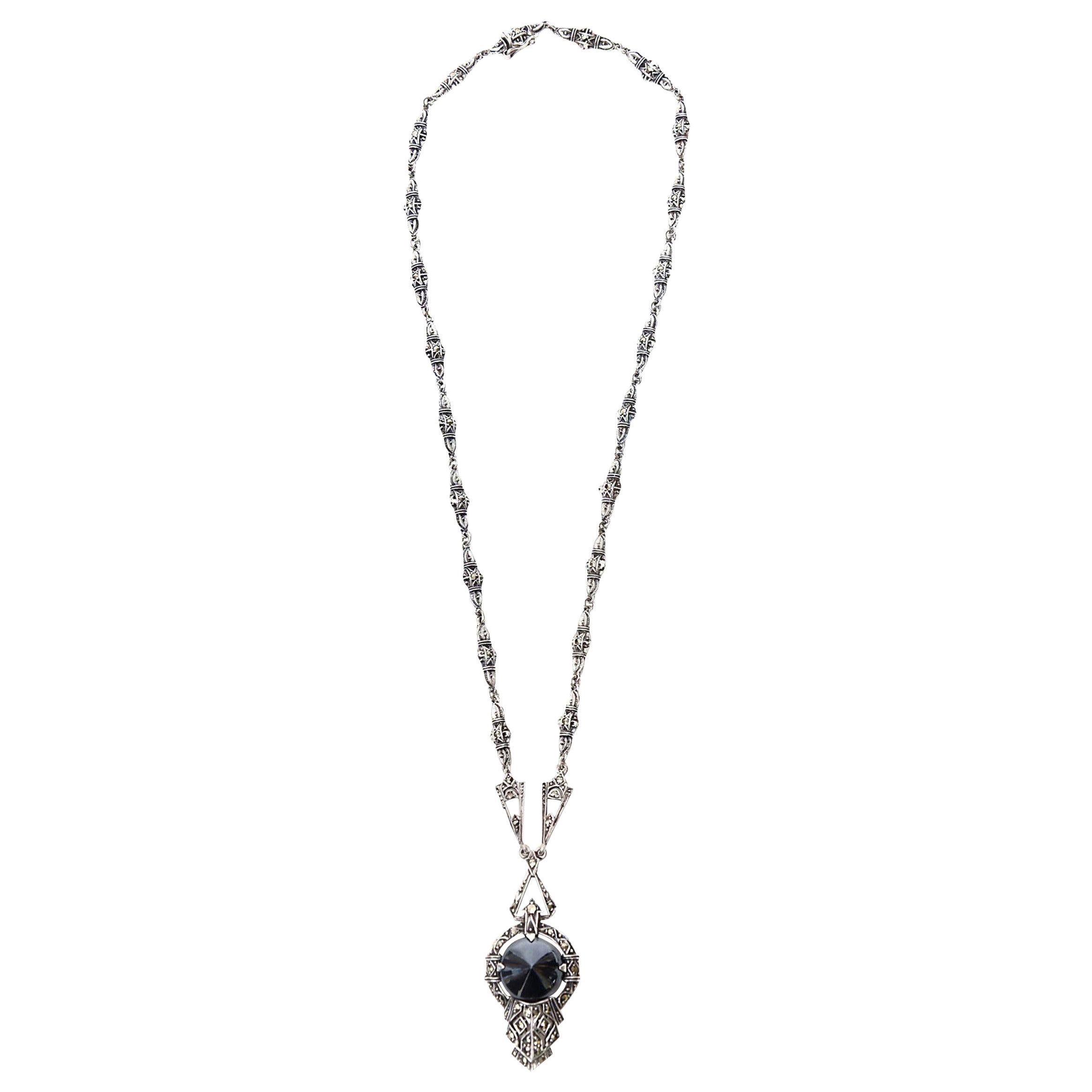 Art Deco Sterling Silver, Hematite And Marcasite Necklace