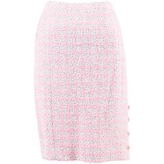 VIntage Chanel Boutique 93P Pink & White Wool Blend Tweed Pencil Skirt SZ 42
