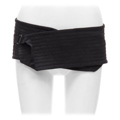 ANN DEMEULEMEESTER black cotton fabric quilted wrap buckle wide obi belt