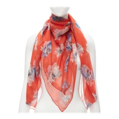 ALEXANDER MCQUEEN 100% silk red koi fish skeleton skull print scarf