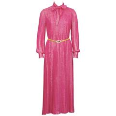 1970's Pink and Gold Lurex Gown with Belt