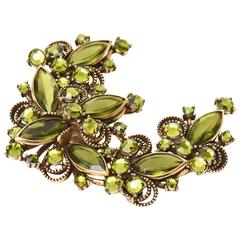 Signed Weiss Chartruese Glass/Rhinestone Half Moon Pin/ Brooch 6