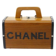 Chanel Cognac Brown Black Wooden Hardware Logo Top Handle Vanity Case
