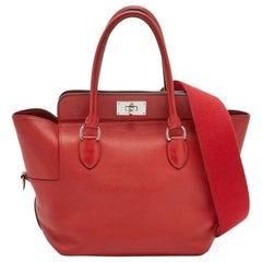 Hermes Rouge Tomate Swift Leather Palladium Plated Toolbox 20 Bag