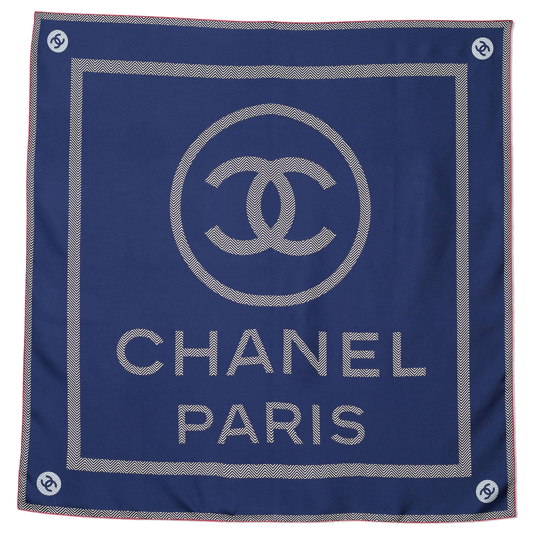 Chanel Navy Blue CC Logo Print Silk Scarf