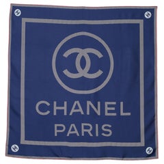 Chanel Navy Blue CC Logo Print Silk Scarf