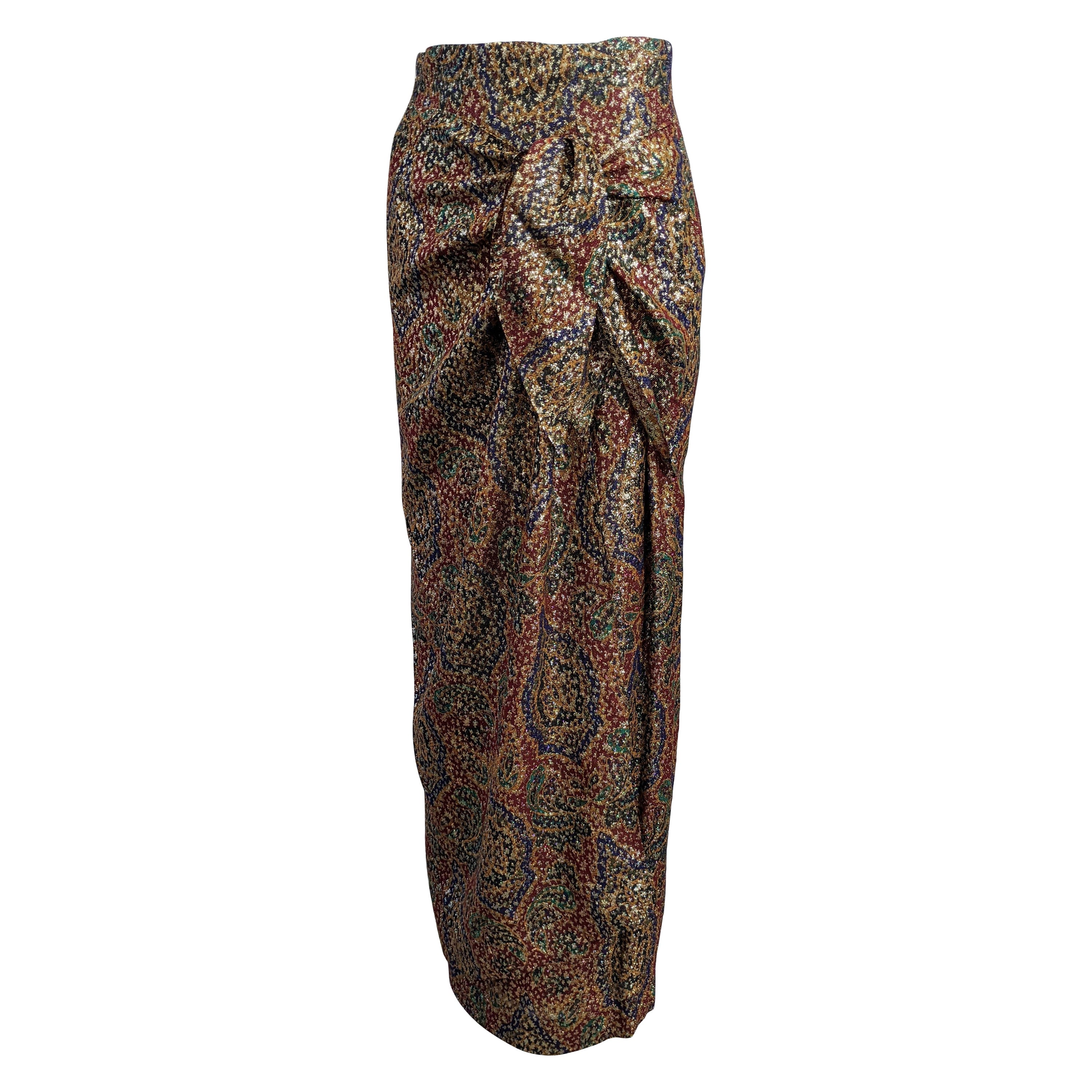 Anne Klein Paisley Lame Wrap Skirt For Sale