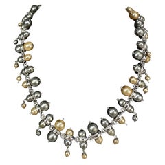 1990s Gianni Versace Pearl and Rhinestone Costume Necklace