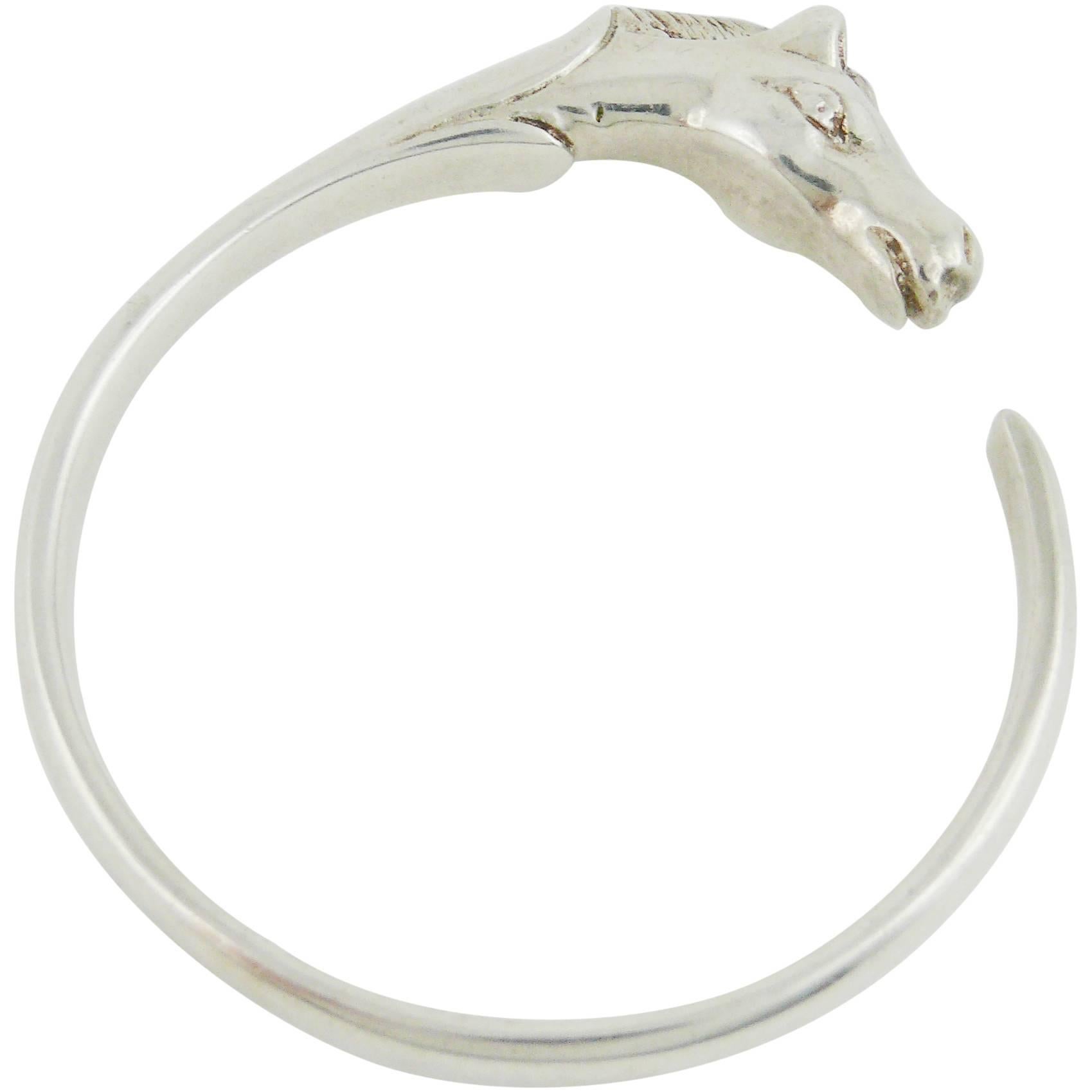 Hermes Paris Vintage Silver Plated Horse Head Bracelet Bangle