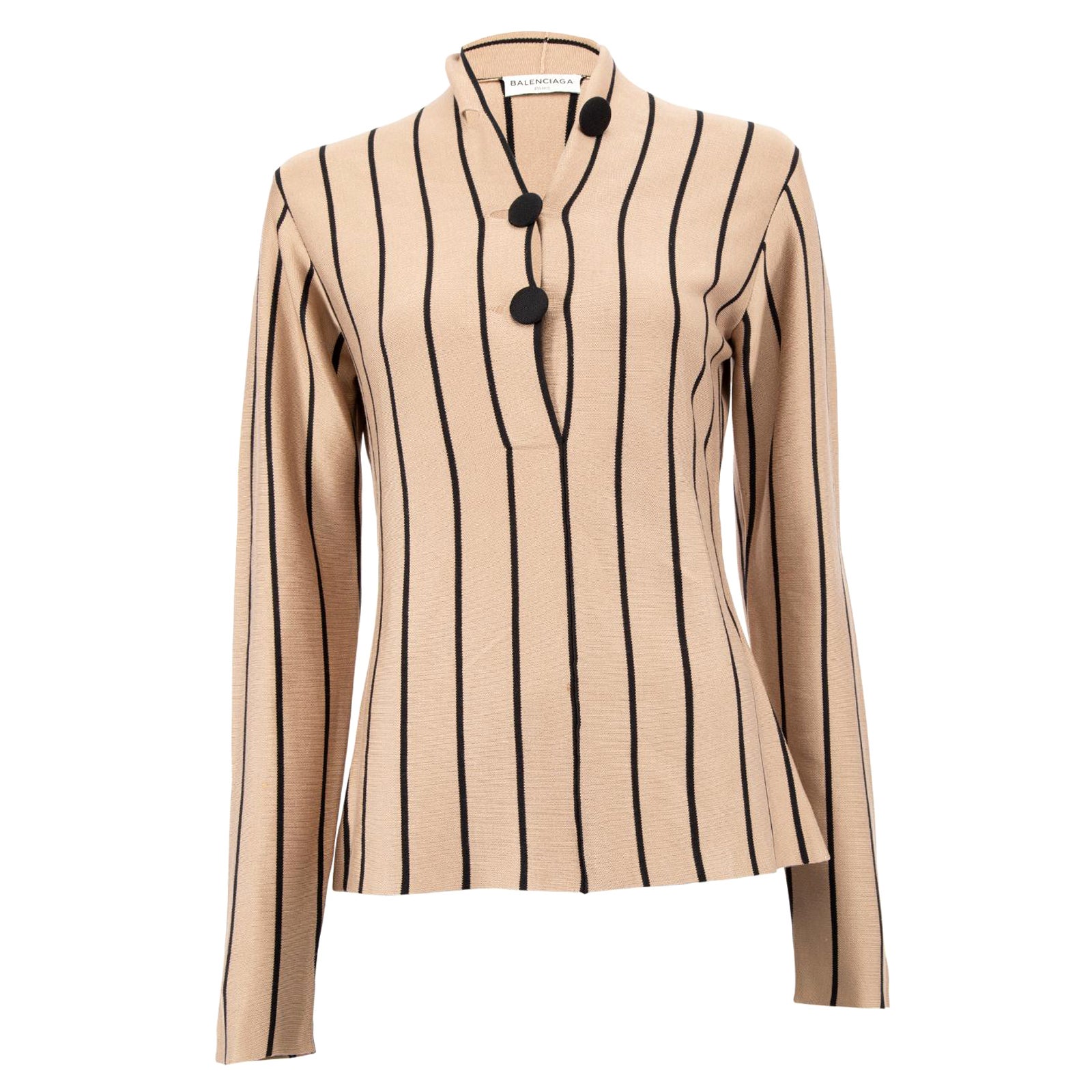 Pre-Loved Balenciaga Women's Brown Striped V Neck Top