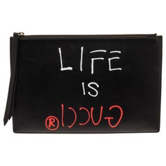 Gucci Black Gucci Ghost Is Life Leather Clutch Bag