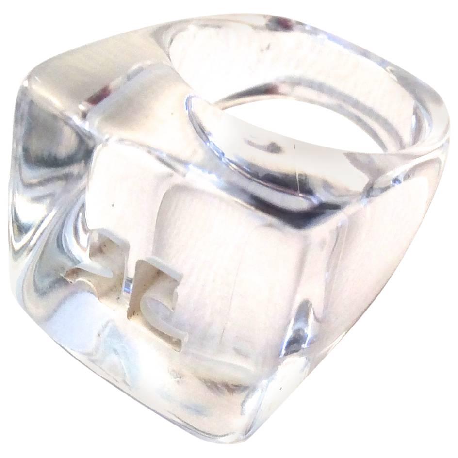 Artist Rare Courreges Lucite Ring For Sale