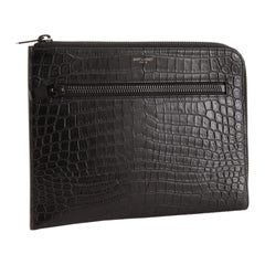 Saint Laurent YSL Rider Zipped Document Holder Crocodile Embossed Leather Medium