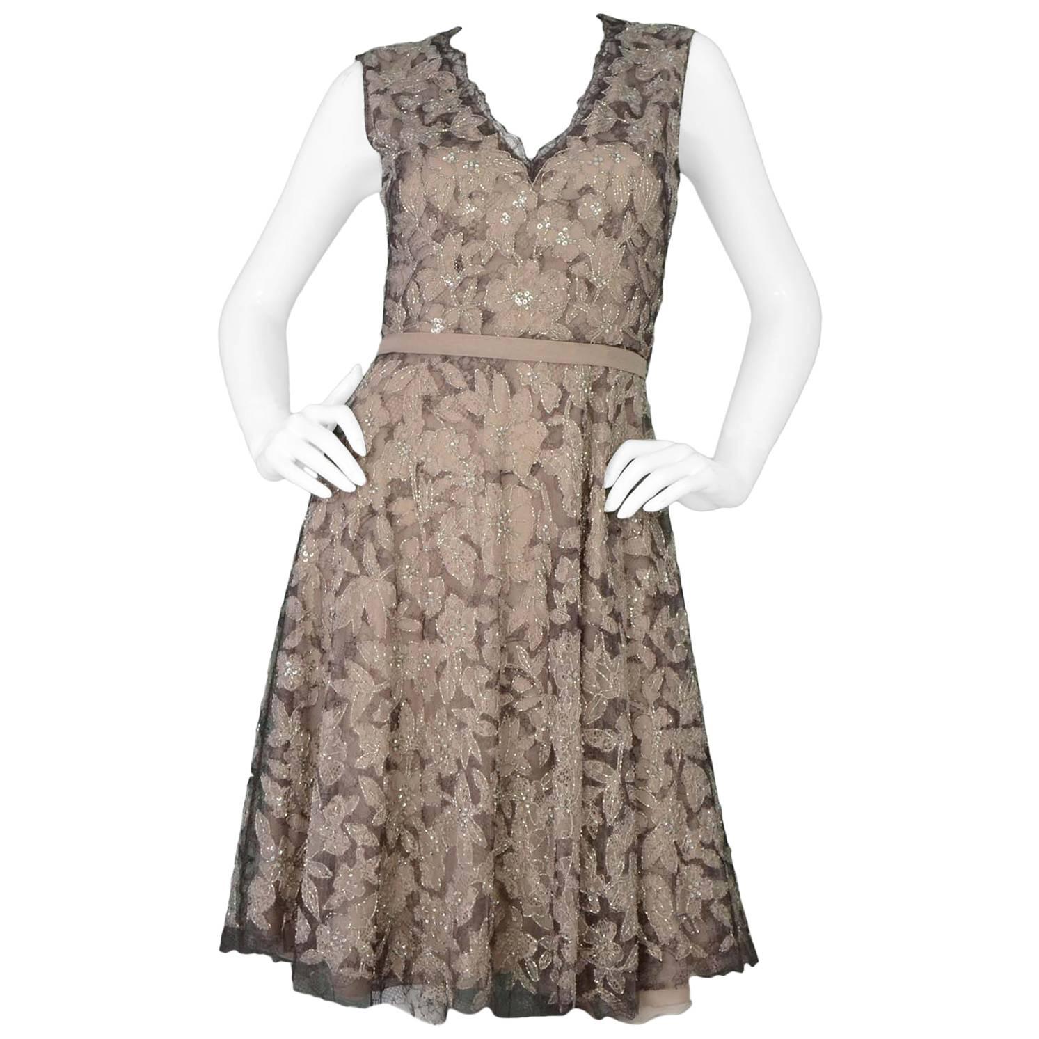 Valentino Beige Floral Lace and Beaded Sleeveless Dress sz Small