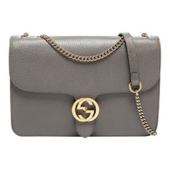 Gucci Grey Leather Interlocking G Shoulder Bag
