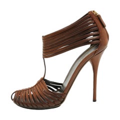 Gucci Brown Leather 'Inga' T-Strap Sandals Size 39