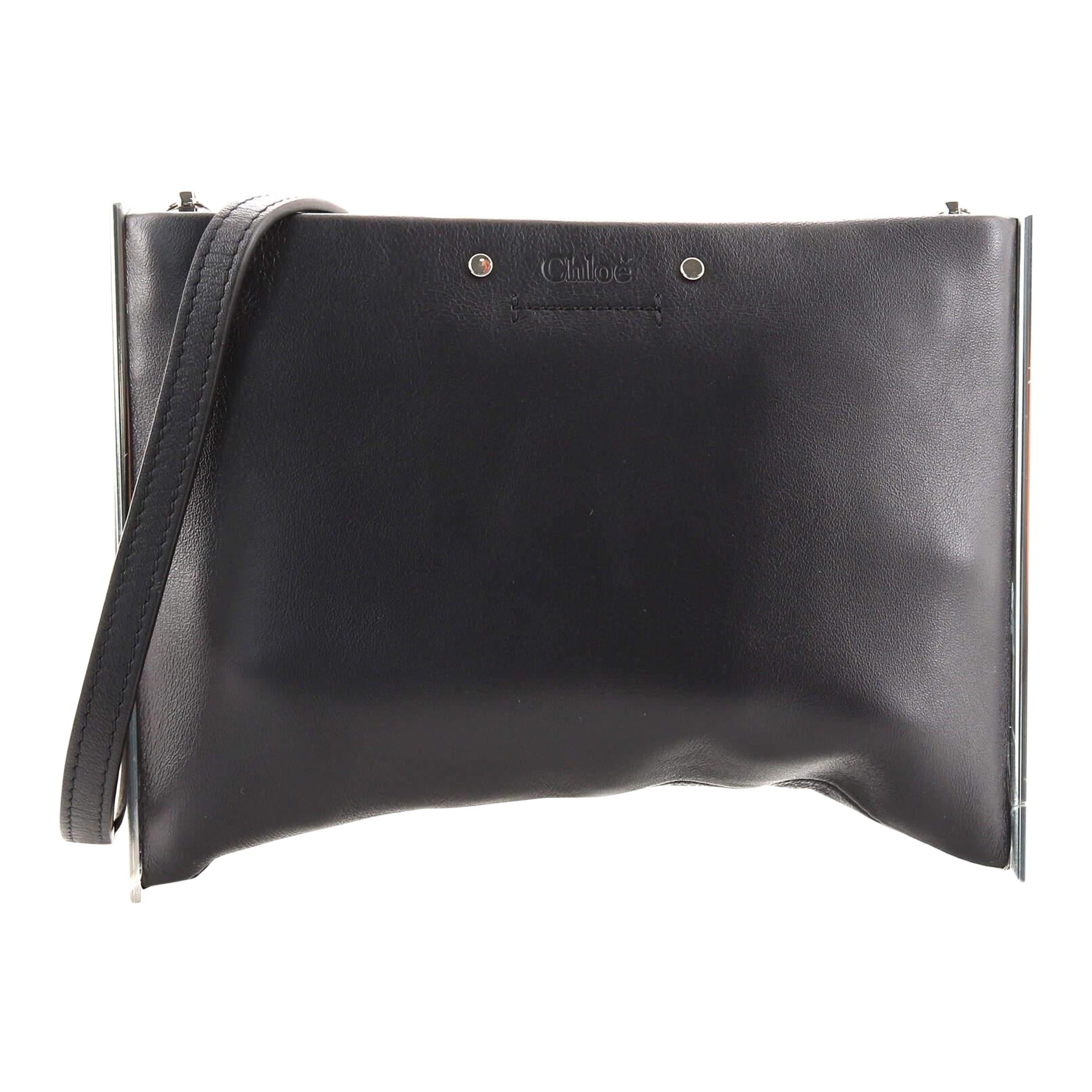 Chloe Off White/Black Leather Elle Chain Clutch For Sale at 1stDibs
