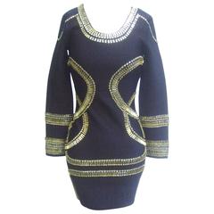 Herve Leger Black Lycra Jeweled Knit Dress 