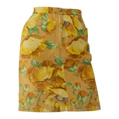 Kenzo Jungle Vintage Womens High Waist Floral Print Linen & Cotton Skirt, 1990s