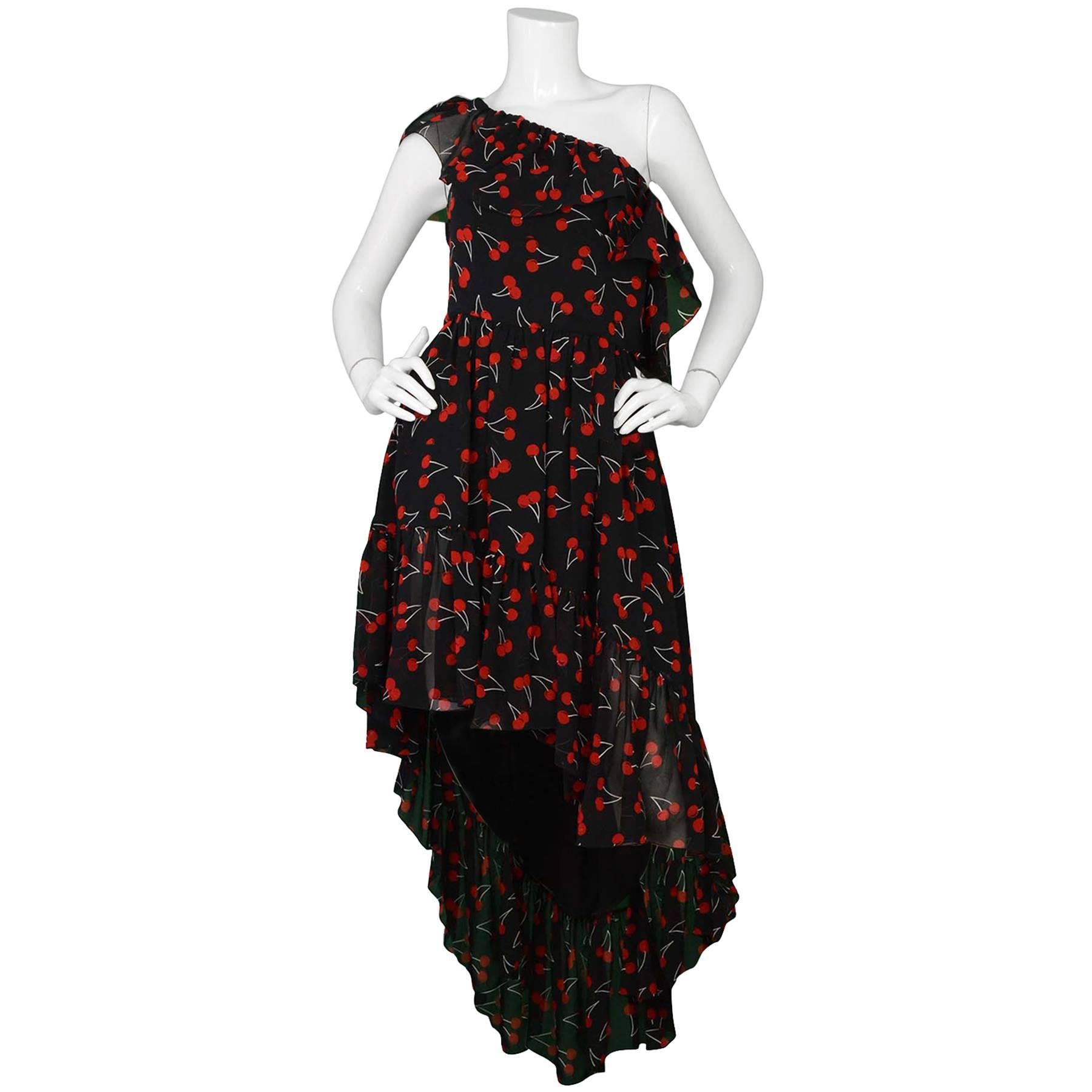 Saint Laurent 2016 Black and Red Silk Cherry Print Dress Sz 40 rt. $3, 79