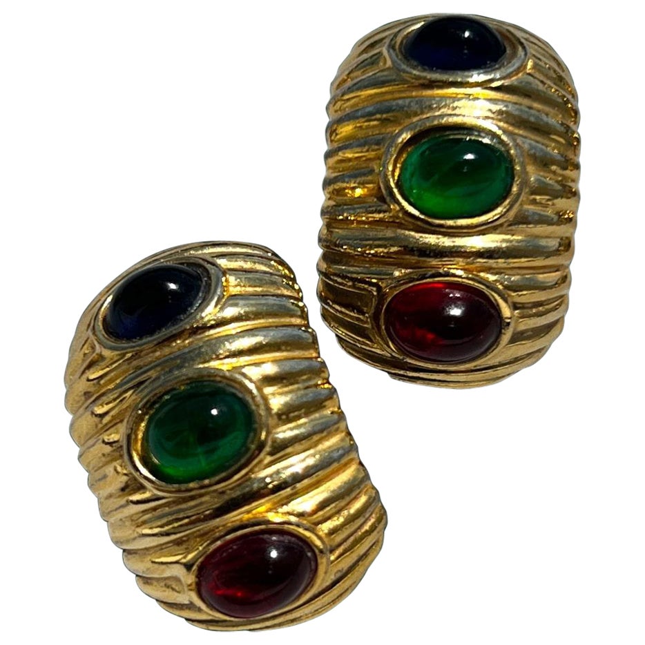 Boucles D'oreilles Clips Vintage Ciner New York - Perles Et Or - Rare !
