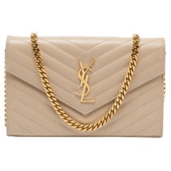 Used Saint Laurent Beige Leather Small Envelope Shoulder Bag