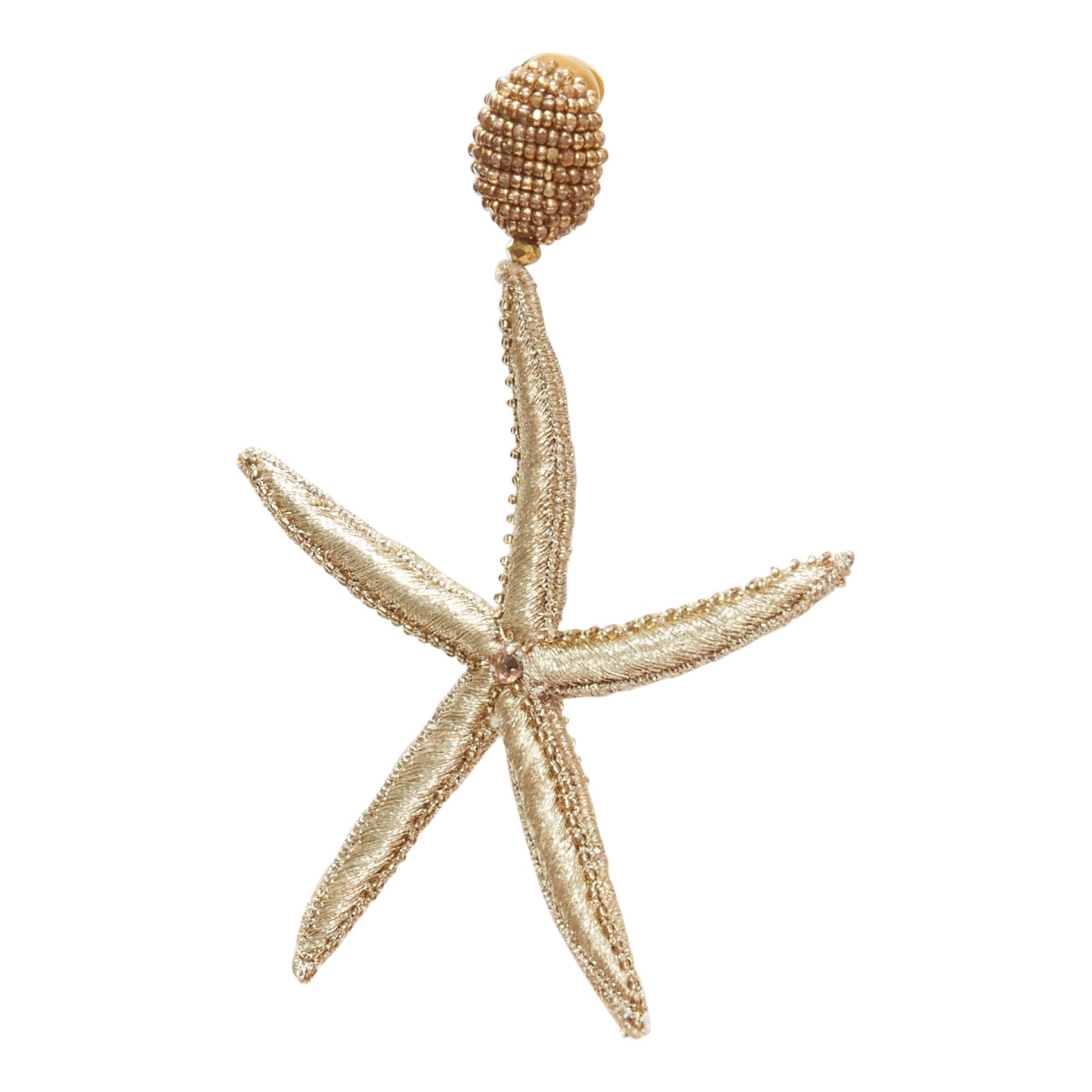 new OSCAR DE LA RENTA gold Large Starfish bead embellished clip on earrings For Sale