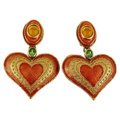 Yves Saint Laurent YSL Vintage Salome Heart Dangling Earrings
