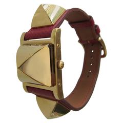 Hermes Gold Plated & Red Ban Medor Watch 