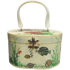 Antique Whimsical Sea Life Decoupage Box Purse by Billie Ross of Palm Beach 