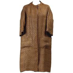 1980s Roberta di Camerino Brown Woven Leather Coat