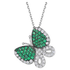Fei Liu Green White Cubic Zirconia Sterling Silver Butterfly Pendant Necklace