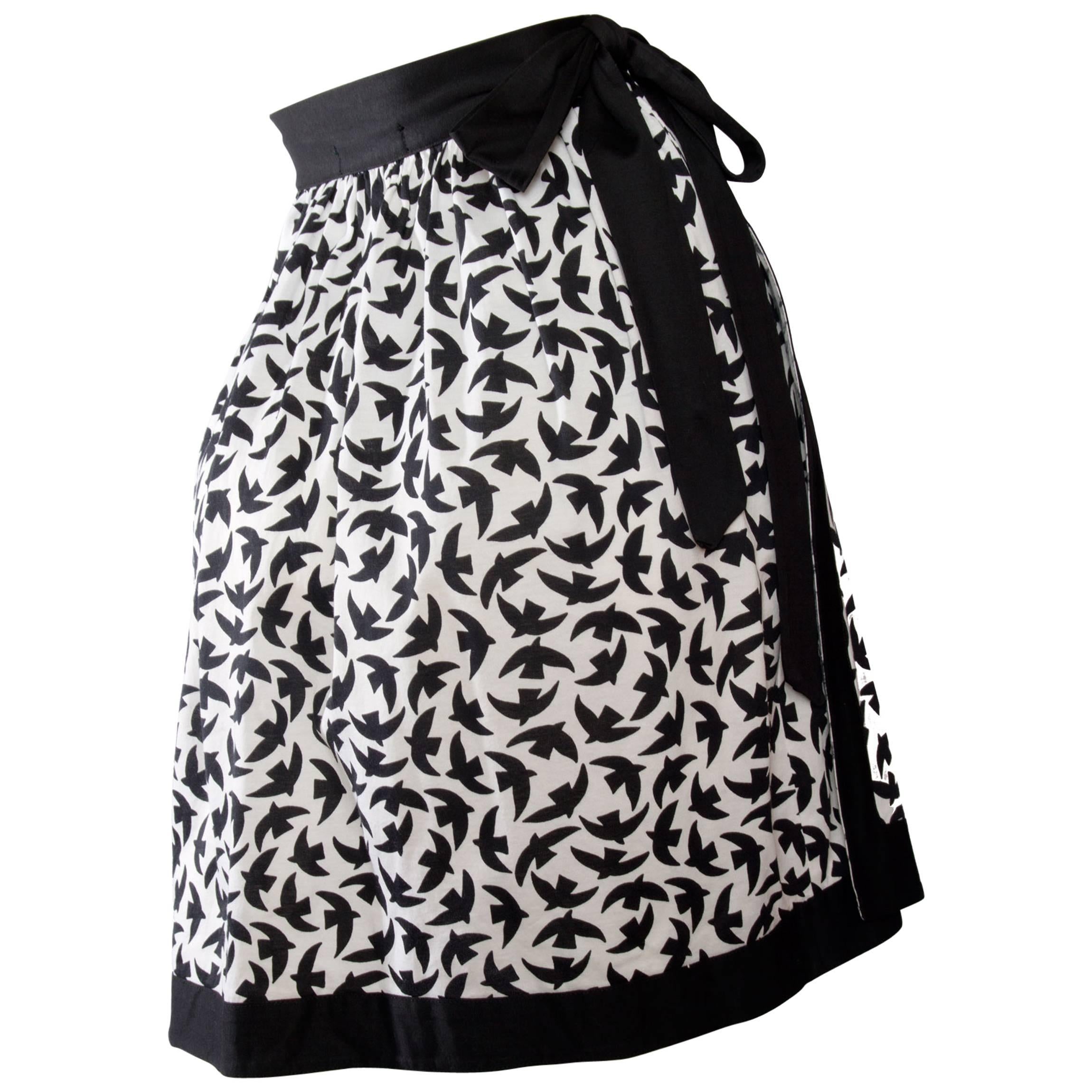 Iconic 80s Yves Saint Laurent Bird Print Wrap Skirt 