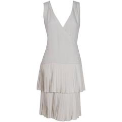 1980 Christian Dior Haute-Couture Ivory White Silk Pleated Drop-Waist Dress 5