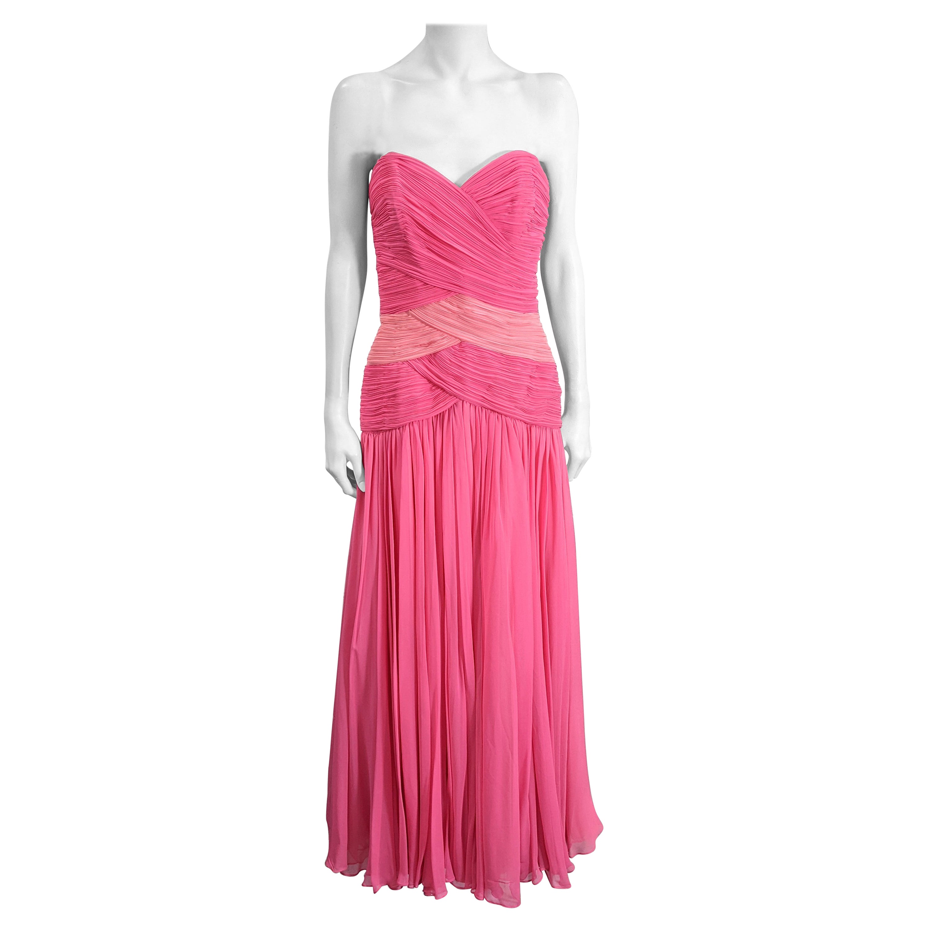Akira Pink Silk Chiffon Draped Gown For Sale