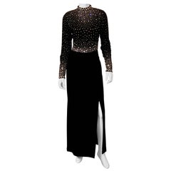 Vintage Pauline Trigere Iconic Diamante Studded Black Silk Evening Dress