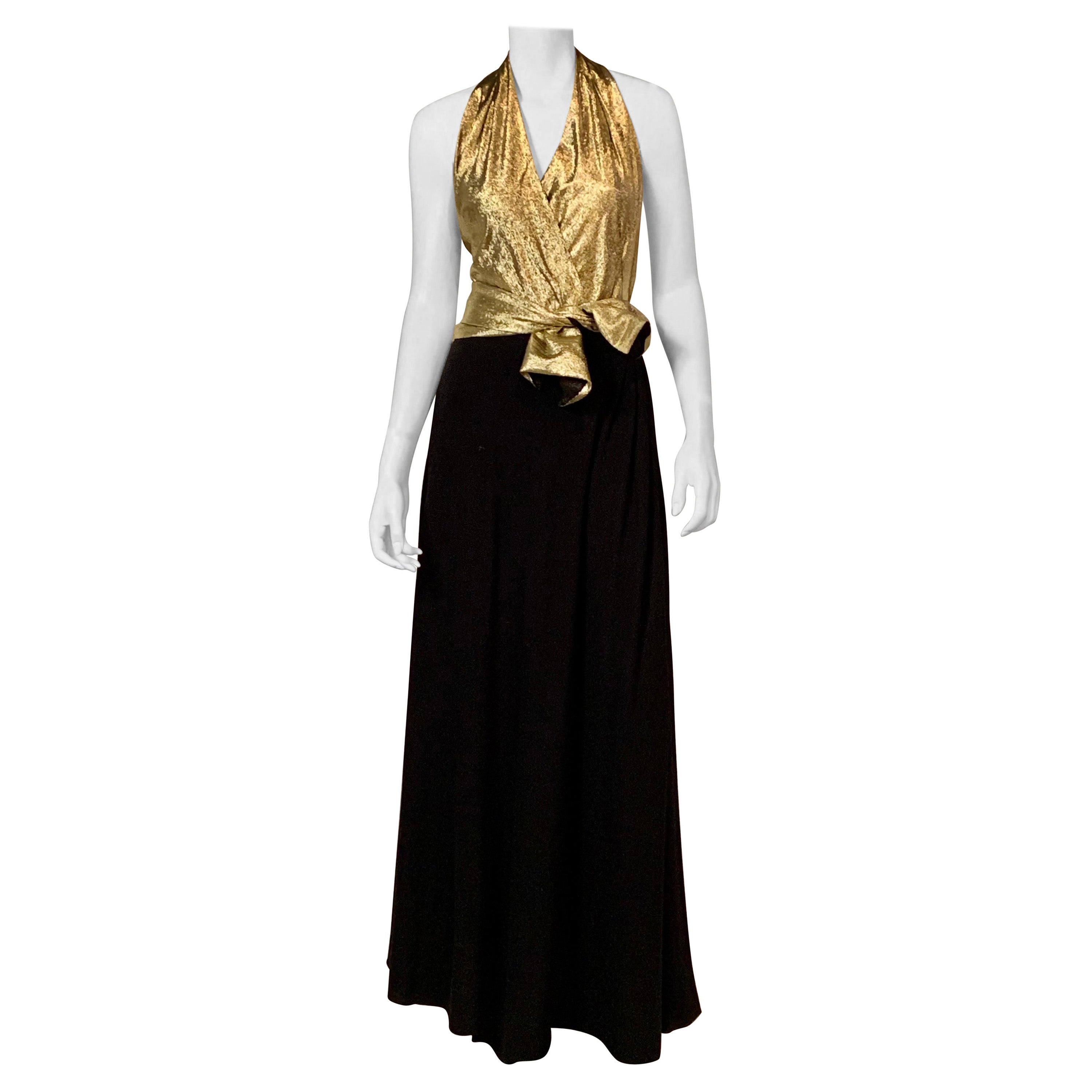 Trigere Gold Tissue Silk and Black Wool Three Piece Dress and Matching Cape For Sale