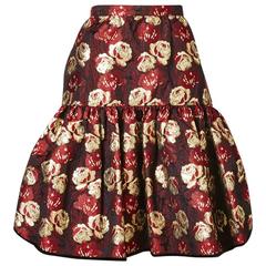 Valentino Floral Brocade Skirt With Velvet Trim