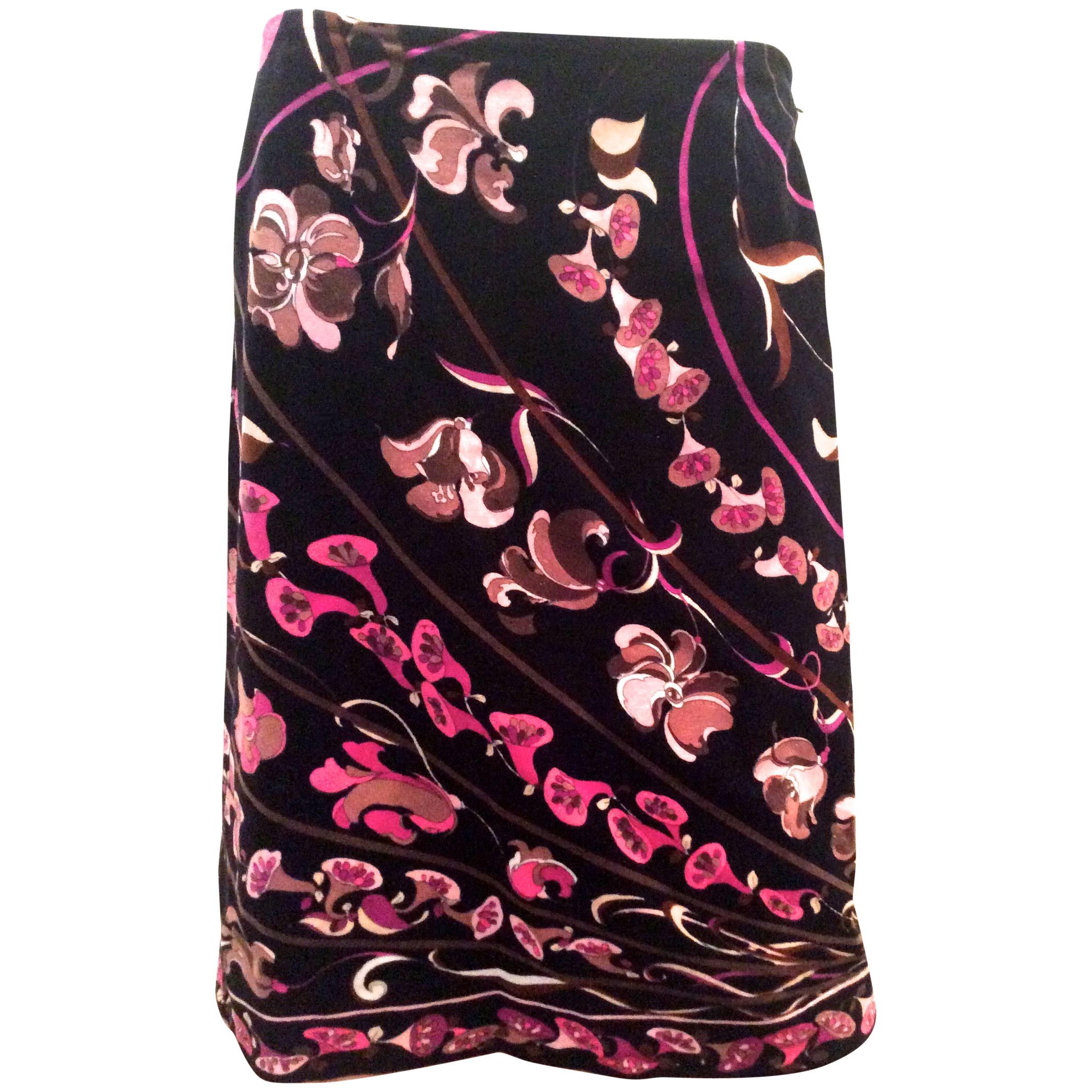 Emilio Pucci 1960's Black Velvet Print Skirt - Mint Condition For Sale