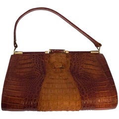 Vintage 50s Sienna Brown Hornback Alligator Handbag