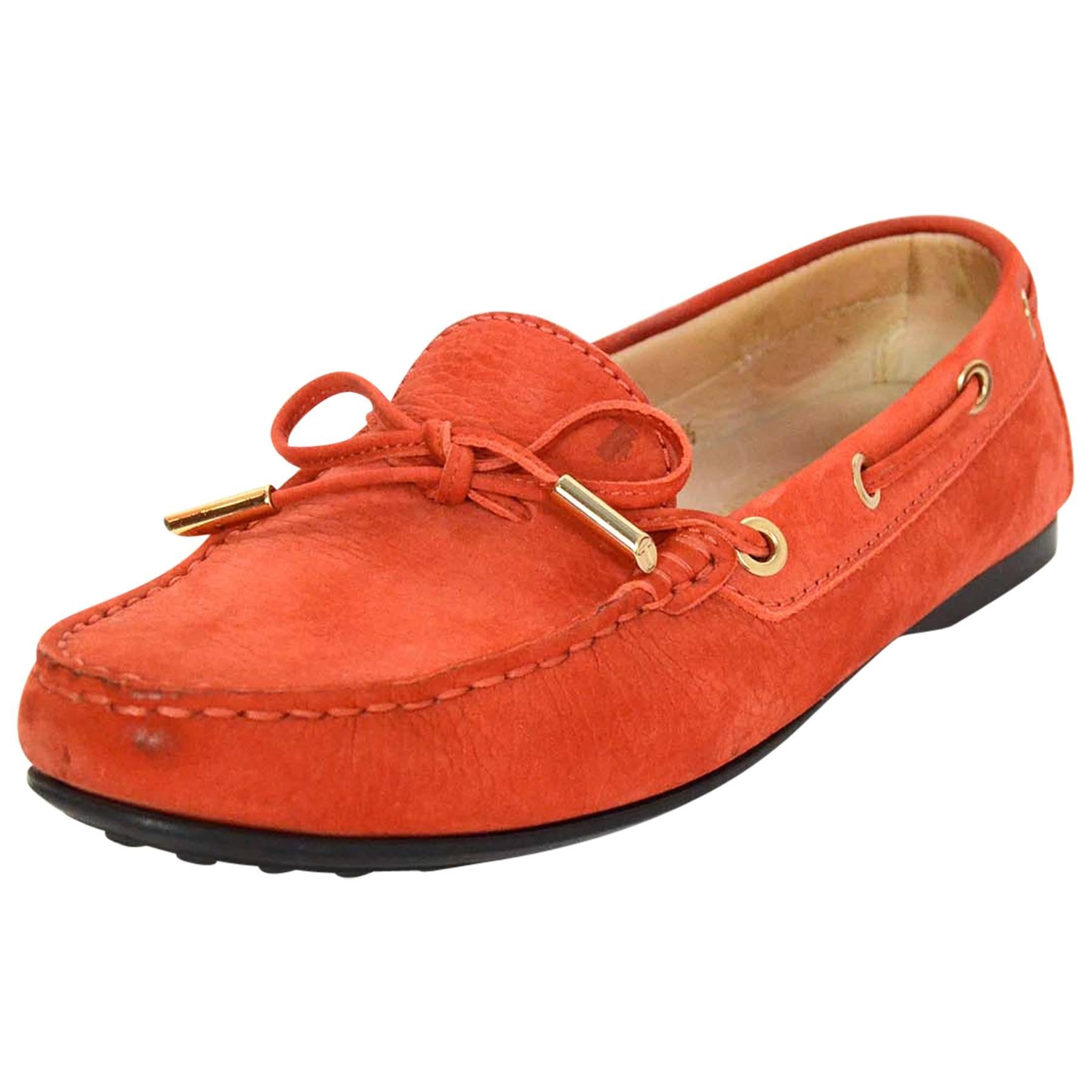 Tod's Orange Suede Riding Loafers Sz 36.5