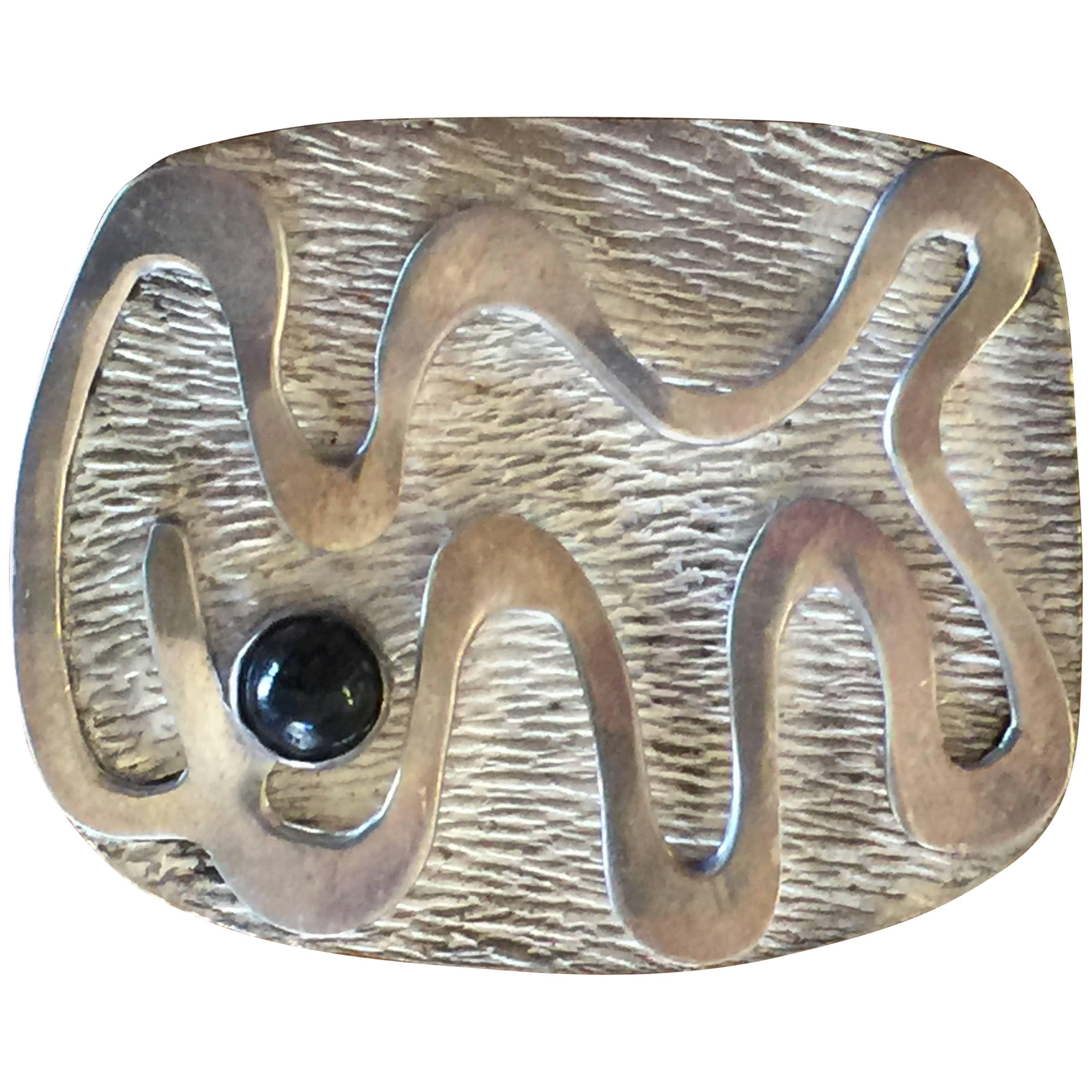 1960s Sterling Onyx Abstract Geometric Modernist Brooch Pin For Sale