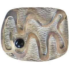 Retro 1960s Sterling Onyx Abstract Geometric Modernist Brooch Pin