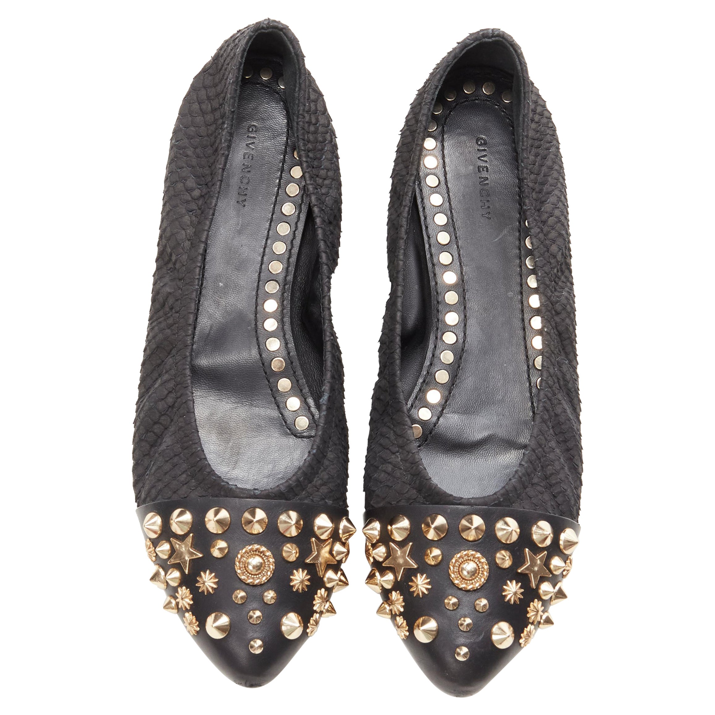 GIVENCHY Riccardo Tisci gold star spike stud toe cap scaled ballerina flats EU37 For Sale