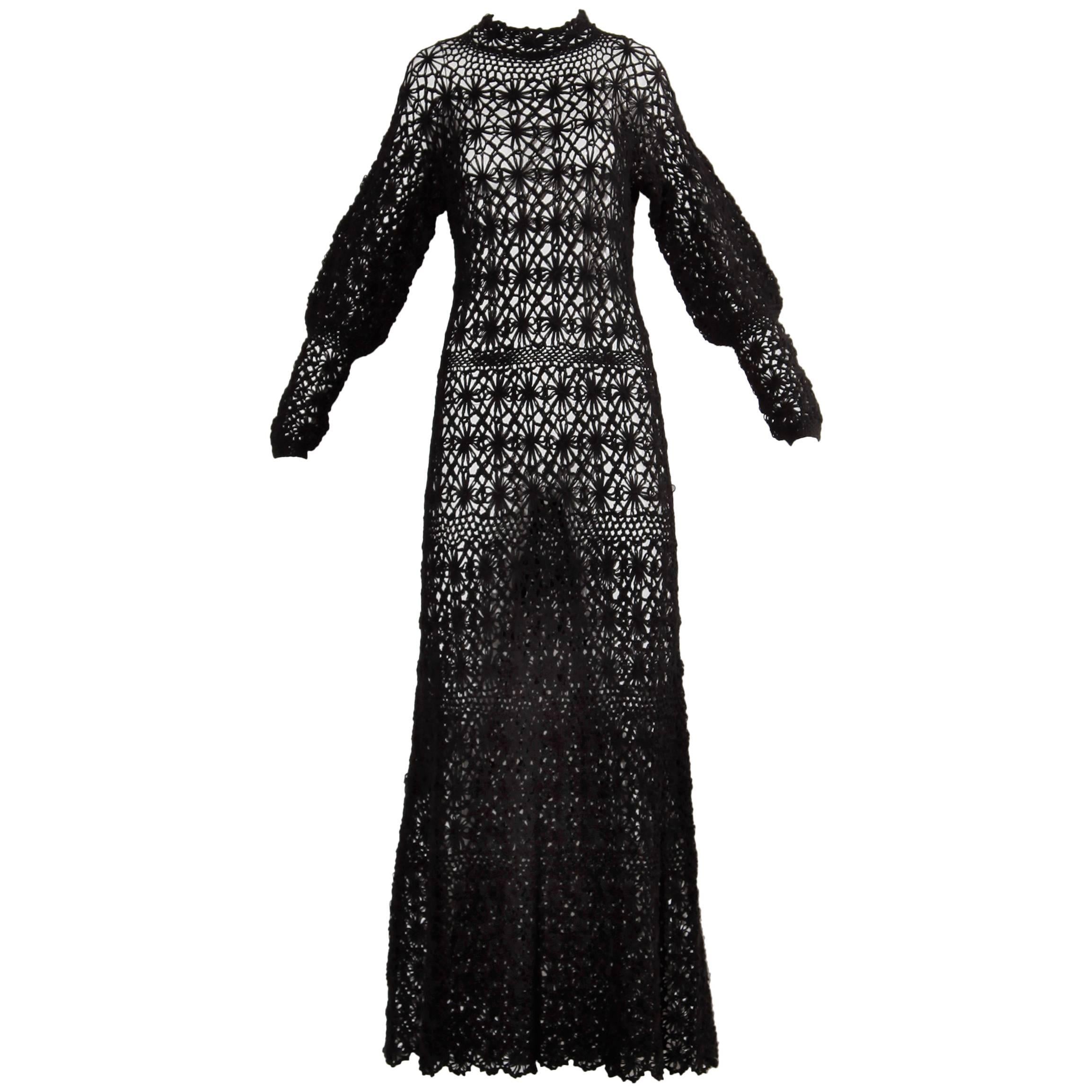 Black Hand Vintage Crochet Maxi Dress, 1970s 