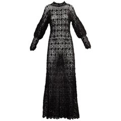 Black Hand Vintage Crochet Maxi Dress, 1970s 