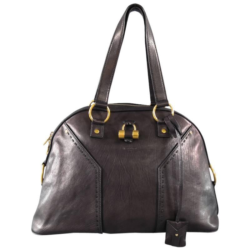 YVES SAINT LAURENT YSL MUSE Black Brown Leather Tote Handbag